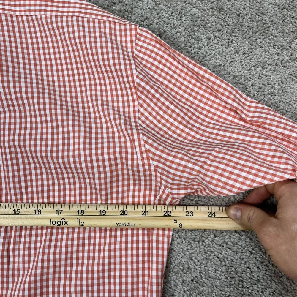 Brooks Brothers Shirt Mens M Orange White‎ Gingham Long Sleeve Button Down EUC